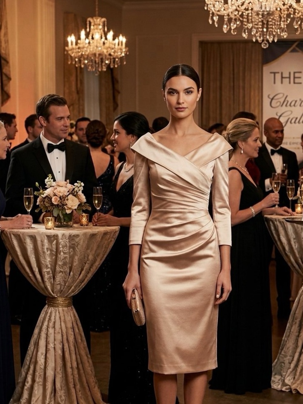 THEIA metallic gold stretch cocktail formal dress
